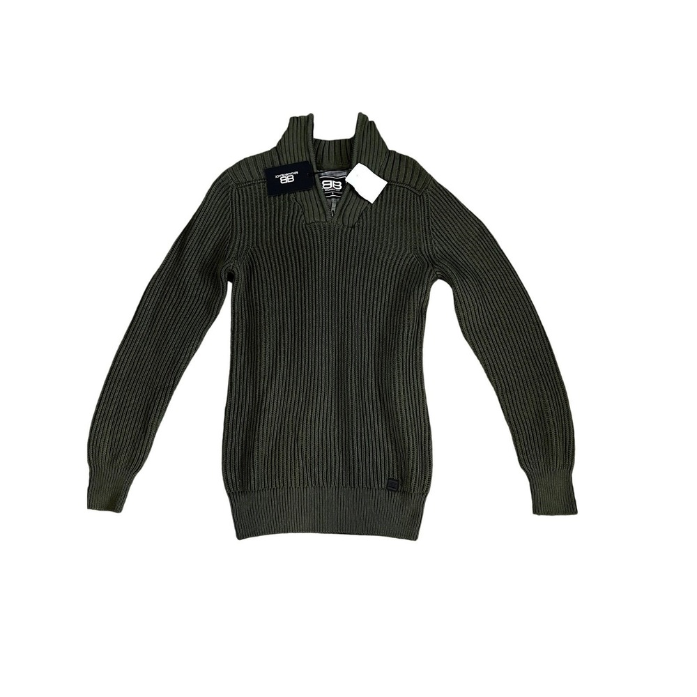 NEW Benjamin Black Quarter Zip Ribbed Knit Sweater‎ Olive Green Mock Neck S